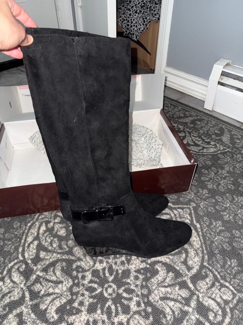 Bandolino Black Over-the-Knee Suede Boots with Buckle Strap